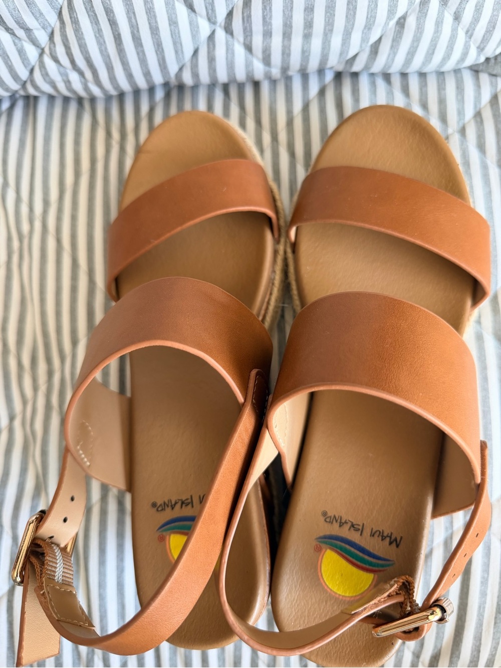 Women’s Double-Band Tan Leather Sandals with Ankle Strap